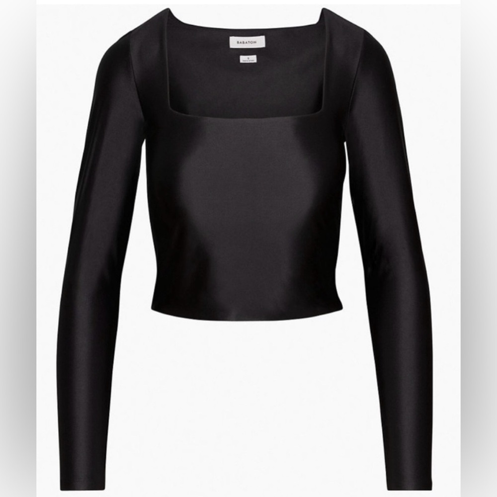 Aritzia Babaton Satinette Square Neck Long Sleeve Top Black Size XS - Picture 3 of 9